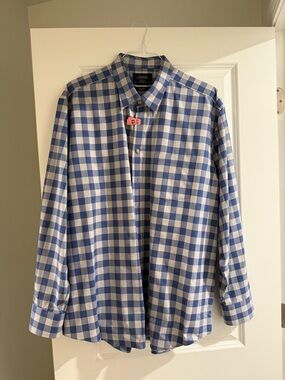 Charles Tyrwhitt Blue and White Gingham Button-Down Shirt Classic Fit